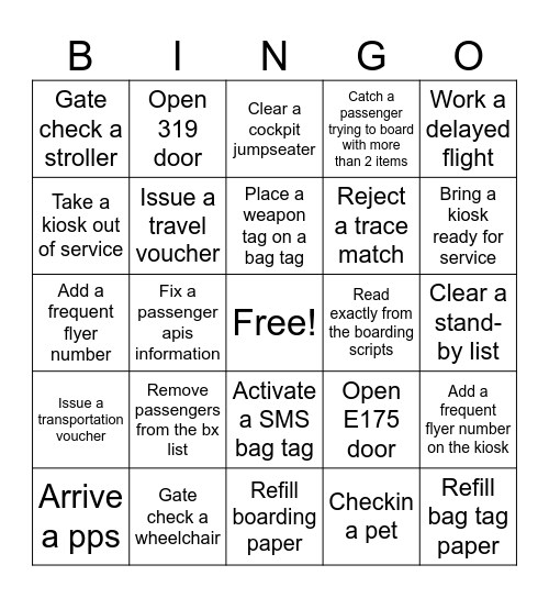 BSO/Customer Service Agent Bingo Card