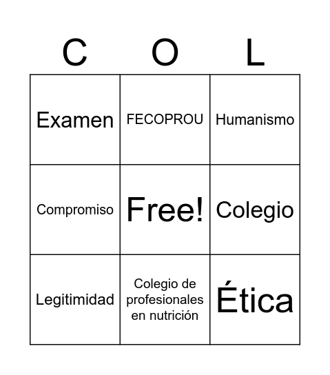 Bingo colegios profesionales Bingo Card