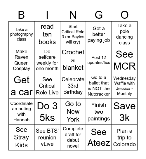 K's 2025 Bingo Card