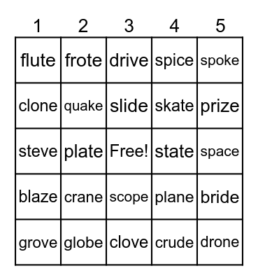 Silent e words with blends Bingo Card