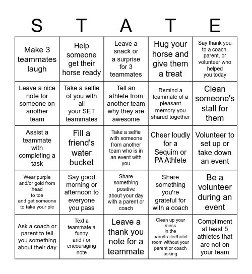 WAHSET State Bingo ... My Name: Bingo Card