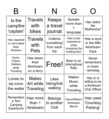 Airstream Bingo Card