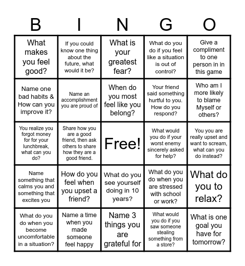 EMOTIONAL REGULATION Bingo Card