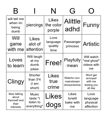 Dionysus's type Bingo Card