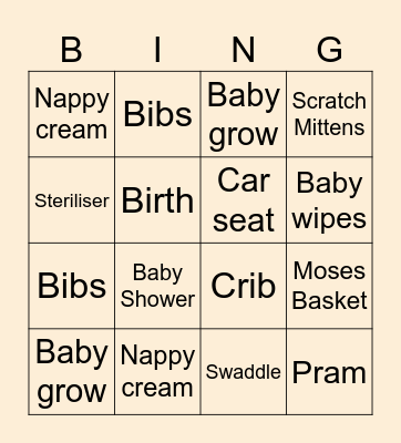 BABY BINGO Card