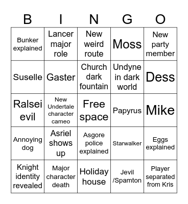 Deltarune chapter 4/4 Bingo Card