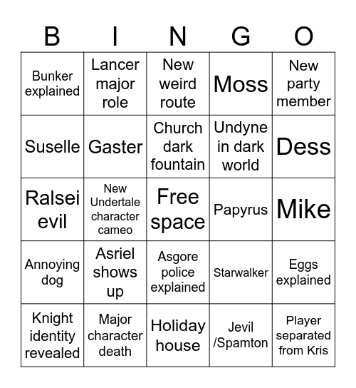 Deltarune chapter 4/4 Bingo Card