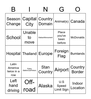 Geoguessr Suffering Bingo Card