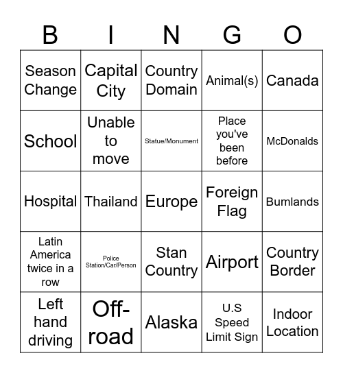 Geoguessr Suffering Bingo Card