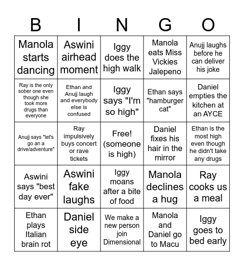 Big Zucc Bingo Card