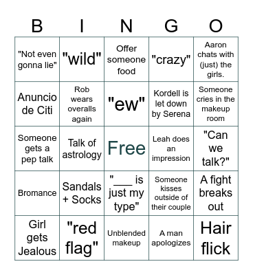 Love Island Season 6 USA Bingo Card