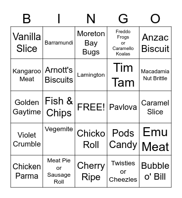 Australia Food Bingo! Bingo Card