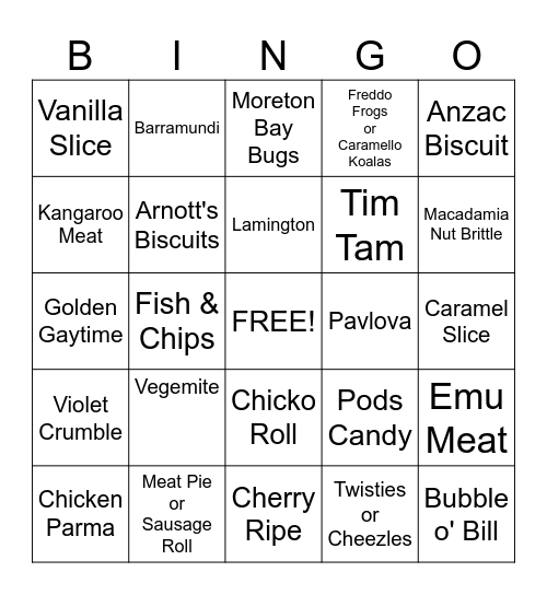 Australia Food Bingo! Bingo Card