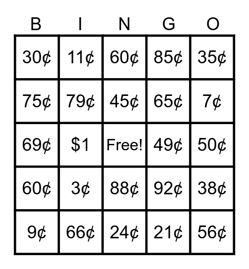 Coins Bingo Card