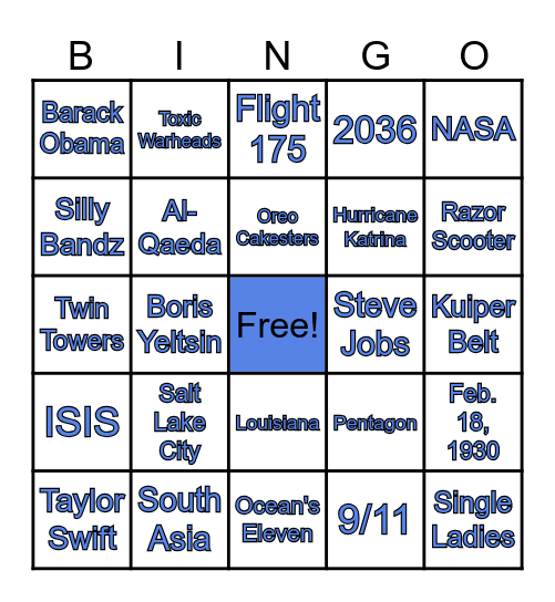 2000's Bingo Card