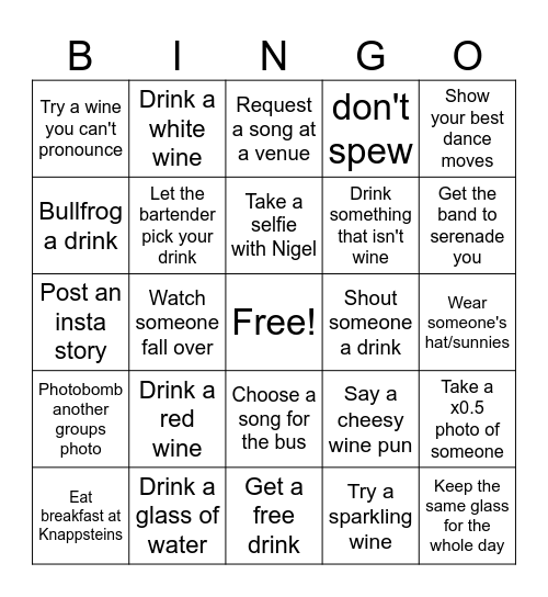 Clare Gourmet Bingo Card