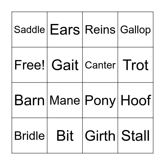 Horse  Bingo Card