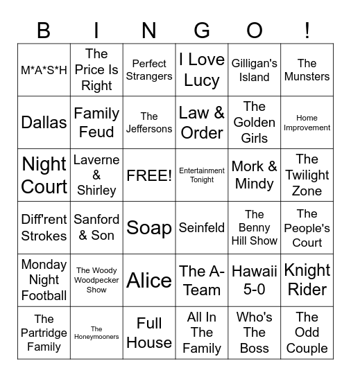 TV Theme Songs Bingo Card