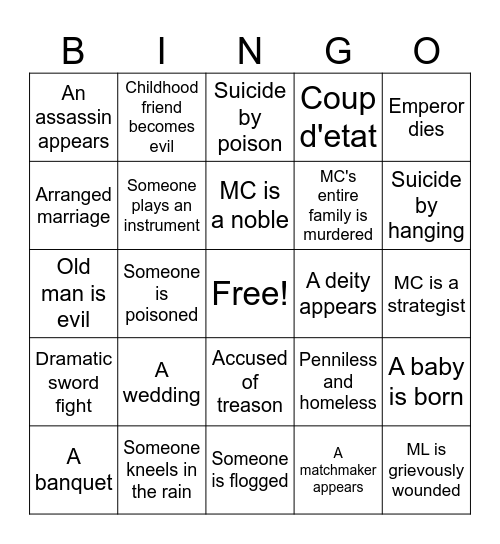 C-Drama (Period) Bingo Card