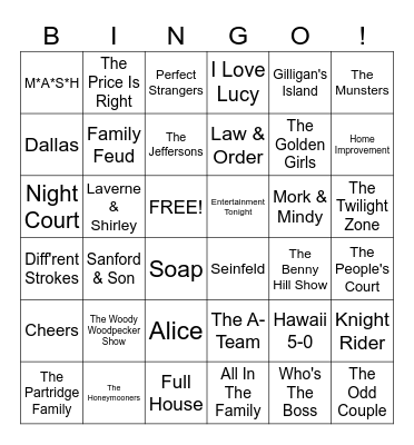TV Theme Songs Bingo Card