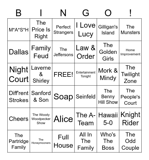 TV Theme Songs Bingo Card