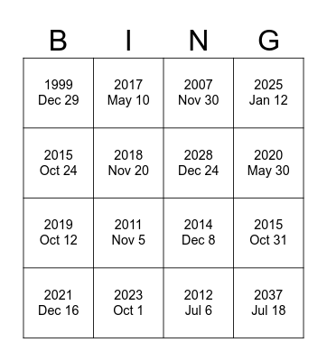 Untitled Bingo Card