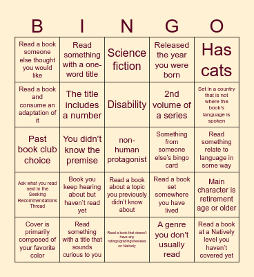 Book bingo 2025 Bingo Card