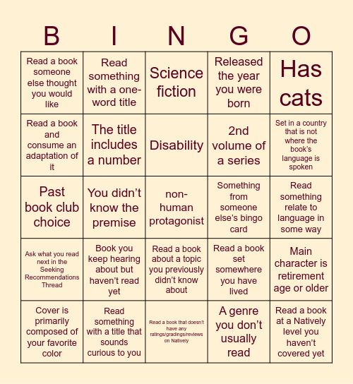 Book bingo 2025 Bingo Card