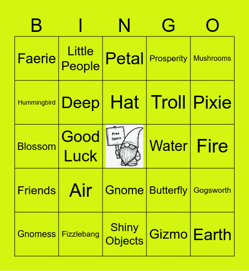 Gnome-body Like Friends Bingo Card