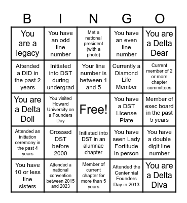 DST BINGO Card