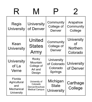 College and Career Bingo Card