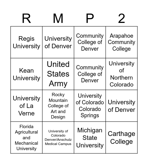 College and Career Bingo Card