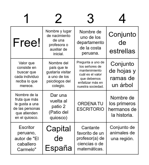 BINGO  DE  LOS  SUSTANTIVOS Bingo Card