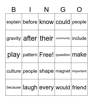 Grade 3 Word Wall Bingo Card
