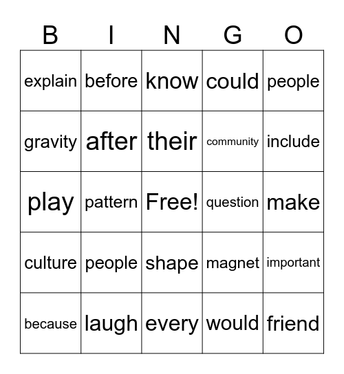 Grade 3 Word Wall Bingo Card