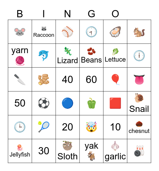 XYZ Bingo Card