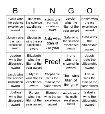 Award Ceremony Bingo Card