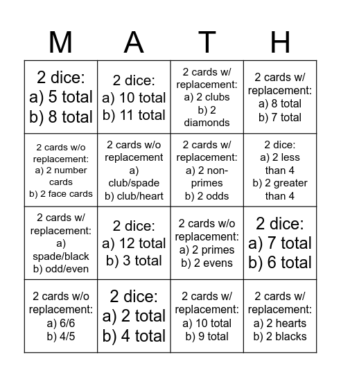 Probability Bingo: Circle your choices! Bingo Card