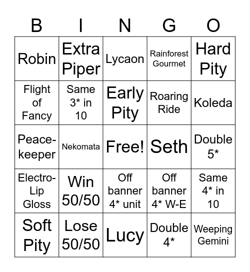 Vivian Bingo Card