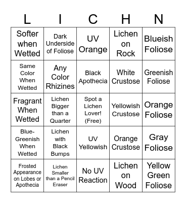 Lichen 2 Bingo Card
