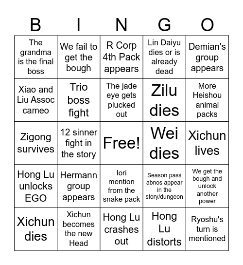 Canto 8 Predictions Bingo Card