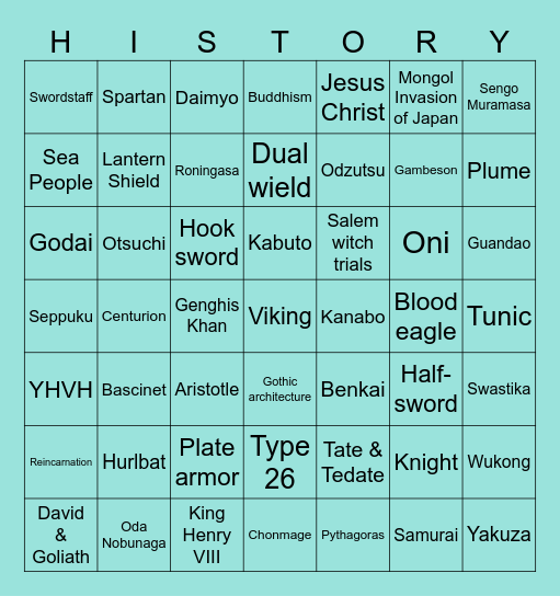 History Bingo Card