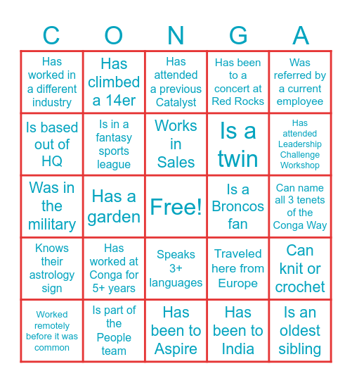 Meet & Greet Bingo Card