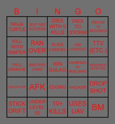 wARZONE bINGO Card