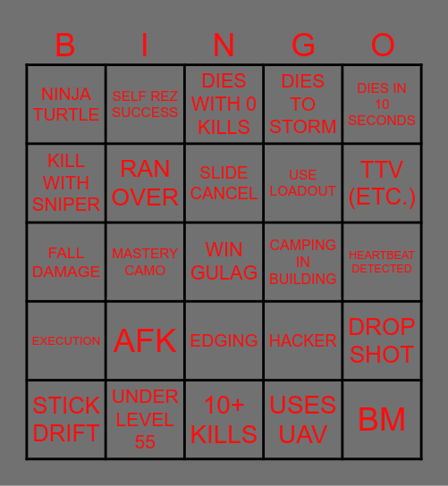 wARZONE bINGO Card