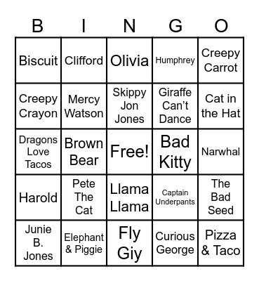 Book Character Bingo Card