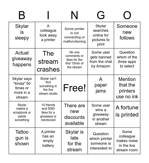 Phomemo Live Stream Bingo Card