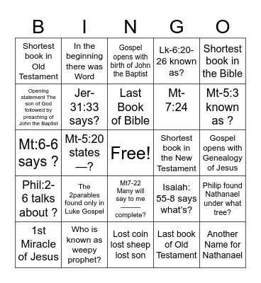 BIBLE  BINGO Card