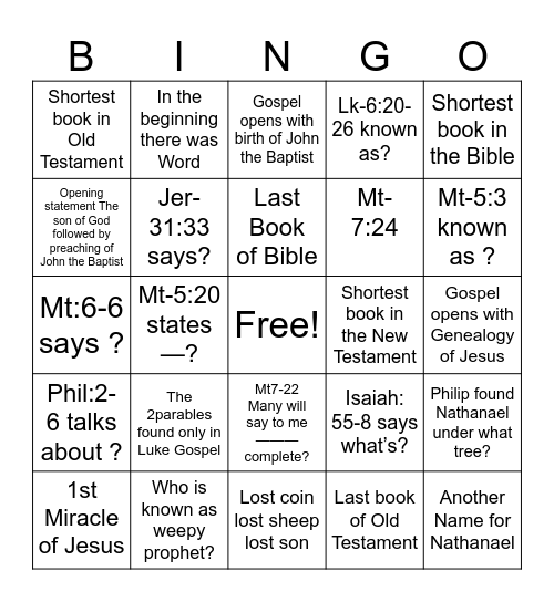 BIBLE  BINGO Card