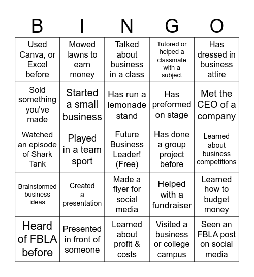 Future Business Leaders of America Bingo Card